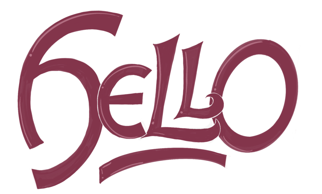 The word “hello” written in an Irish calligraphic (uncial) style.